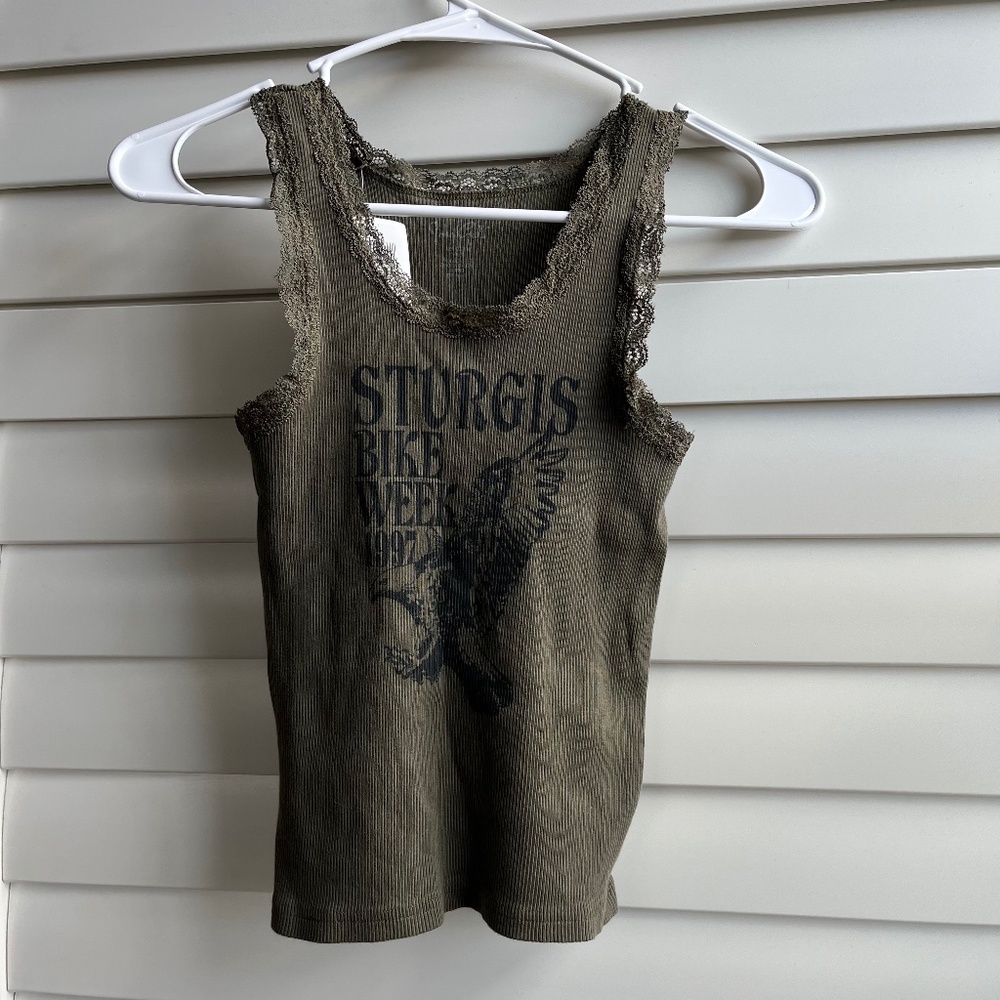 RARE Ribbed Lace Green Brandy Melville Ronnie Tank Sturgis Bike Week 1995